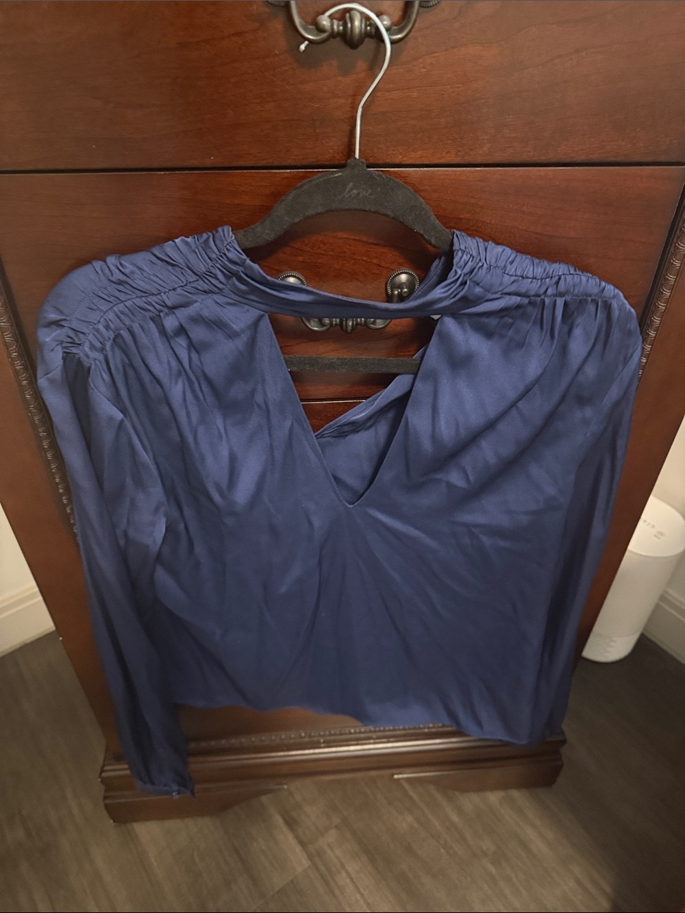 INTERMIX Navy Blue Long Sleeve V-Neck Blouse